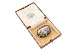 A late 19th/ early 20th century Austro-Hungarian silver & enamel pill box, shaped oval form,