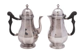An early 20th century small or bachelor's silver coffee pot & matching hot water jug,