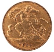 An Edward VII half sovereign, bust, reverse with St. George and the Dragon, dated 1902