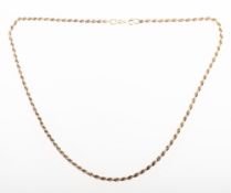 A rope twist chain, UK import mark 375, 9kt to jump ring, length approx. 38.0cm, 7.1grams.