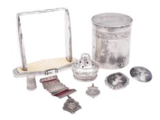 A mixed lot of various silver, to include an enamelled stand (loaded base), 2 Siamese brooches,
