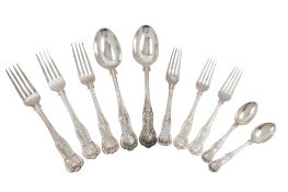 A small group of King's pattern silver flatware, to include 3 table forks, 2 tablespoons,