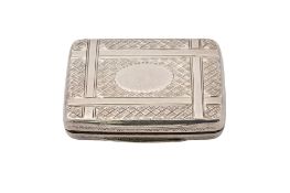 A Victorian silver vinaigrette, oblong, with hatched engine-turning and a gilt interior,