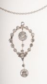 A Belle Epoque diamond pendant with chain, of openwork oval garland form,