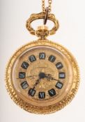 A modern gold-plated pocket watch the engraved dial with white Roman numerals to white plaques,