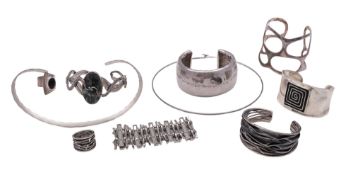 Mixed silver jewellery, to include five cased bracelets, a cased ring, a loose ring,