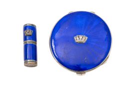 A George VI silver & enamel compact, circular form,