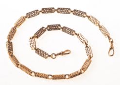 A fancy link necklace, formed of rectangular scalloped edge and pierced links,