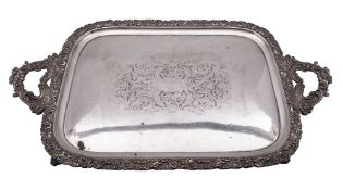 An Old Sheffield plate two-handled tea tray, of rounded rectangular form,