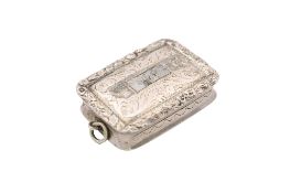 A 19th century silver vinaigrette, rounded rectangular, with an applied suspensory ring,