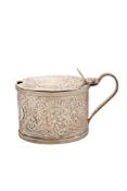 A George III silver mustard pot, oval, with reeded borders,