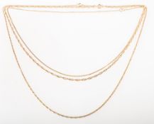 Three varied design chains, including a curb chain, UK import mark 375 to jump ring,