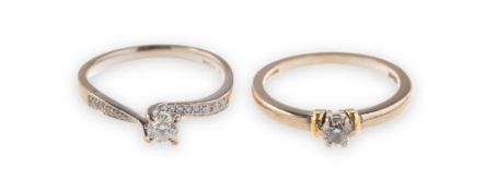 Two 18ct gold and diamond rings of varied design, including an 18ct white gold twist designed ring,