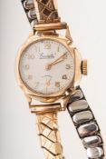 Everite a lady's 9K gold wristwatch the round dial signed Everite with the case stamped within BWC,