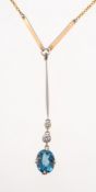 An Art Deco blue topaz and diamond necklace,