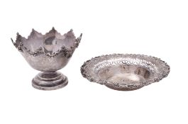 A late Victorian silver bonbon dish, of shaped circular outline, with a crimped rim,