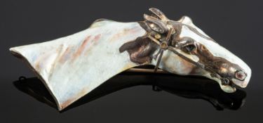 Meyle & Mayer, an Art Nouveau horse head mother of pearl brooch, marked to verso Depose, Sterling,
