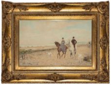 Jean Maxime-Claude (French, 1824-1904) - A couple riding on a beach,