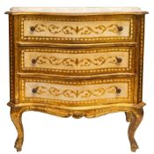 An Italian painted and parcel gilt small commode chest in 18th century taste,