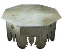 A carved and painted wood octagonal low table, in North African taste, 20th Century,
