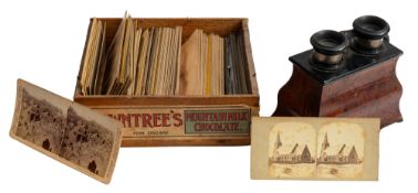 An early 20th century walnut Brewster pattern stereo viewer,