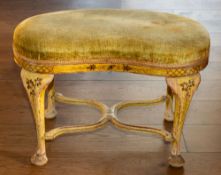 A parcel-gilt cream japanned dressing table stool in 18th century taste,