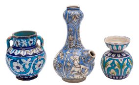A group of Qajar and other related pottery comprising a kendi with figural decoration,