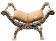 A Middle-Eastern bone marquetry and hardwood dressing table stool,