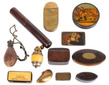 A collection of late 18th and 19th century snuff boxes, including an oval horn example,