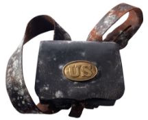An American Civil War period black leather cartridge pouch, circa 1861,