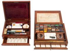 R. Ackermann's; a mahogany artist's paintbox, first half 19th century;