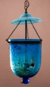 Four etched glass 'hundi' ceiling lanterns, 20th century; of typical inverted domed form,
