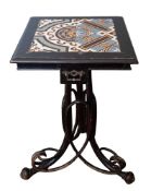 A Continental ebonised bentwood and tile topped occasional table, in Art Nouveau taste,