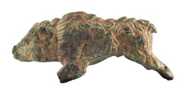 A ROMAN BRONZE MODEL OF A BOAR, CIRCA 2ND-3RD CENTURY A.D., roughly hewn coat, 5.4cm.