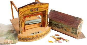 An early 20th century Noah's Ark, the painted roof over litho printed body on a wooden base,