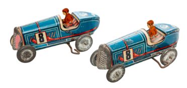Two French clockwork tinplate racing cars by Meme, No. 708 2157,