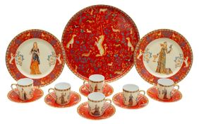 Phillipe Deshoulieres Limoges porcelain part service in the Dame a la Licorne pattern