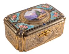 A FRENCH OR SWISS GILT METAL AND ENAMELLED SINGING BIRD AUTOMATON MUSICAL BOX,