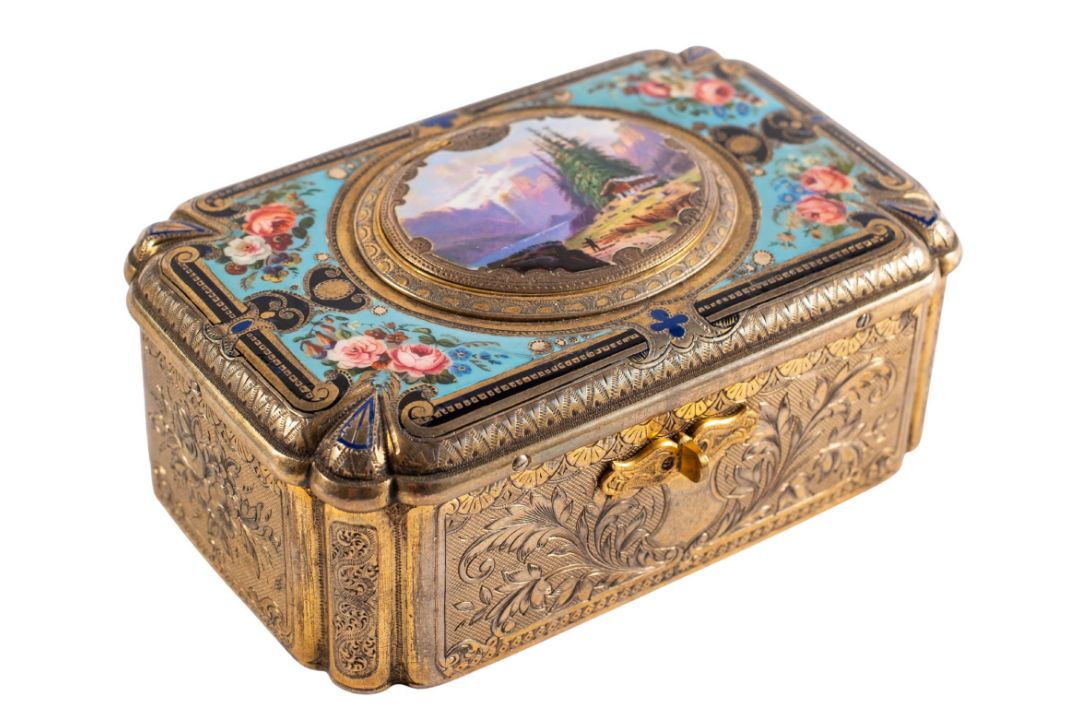 A FRENCH OR SWISS GILT METAL AND ENAMELLED SINGING BIRD AUTOMATON MUSICAL BOX, - Image 1 of 4