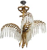 A gilt bronze and glass hung four light electrolier,