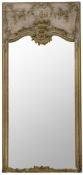 A grey painted and parcel gilt wood and composition pier mirror,