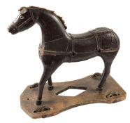 A late 19th/early 20th century childs ride on horse, brown painted body with painted eyes,
