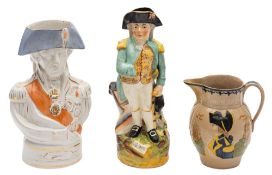 A Pratt Ware commemorative jug embossed in low relief with Admiral Nelson and verso Captain Berry,