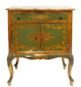 An Italian green and gold painted wood 'comodino' small chest of drawers,