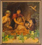 Three Victorian painted decoupage figural pictures,