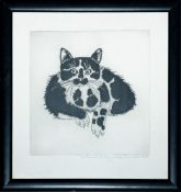 Astrid Zydower (Polish, 1930-2005) - 'Study of a cat' - Aquatint etching - 21 x 19cm,