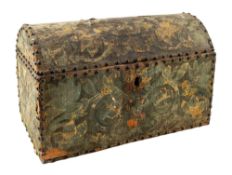 Two early 18th century fabric covered wood trunks,
