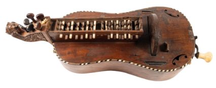A 19th century guitar-bodied six string Hurdy Gurdy, unsigned,