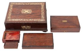 A George IV rosewood and bone inlaid gaming box,