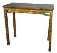A Chinese polychrome painted wood side table,